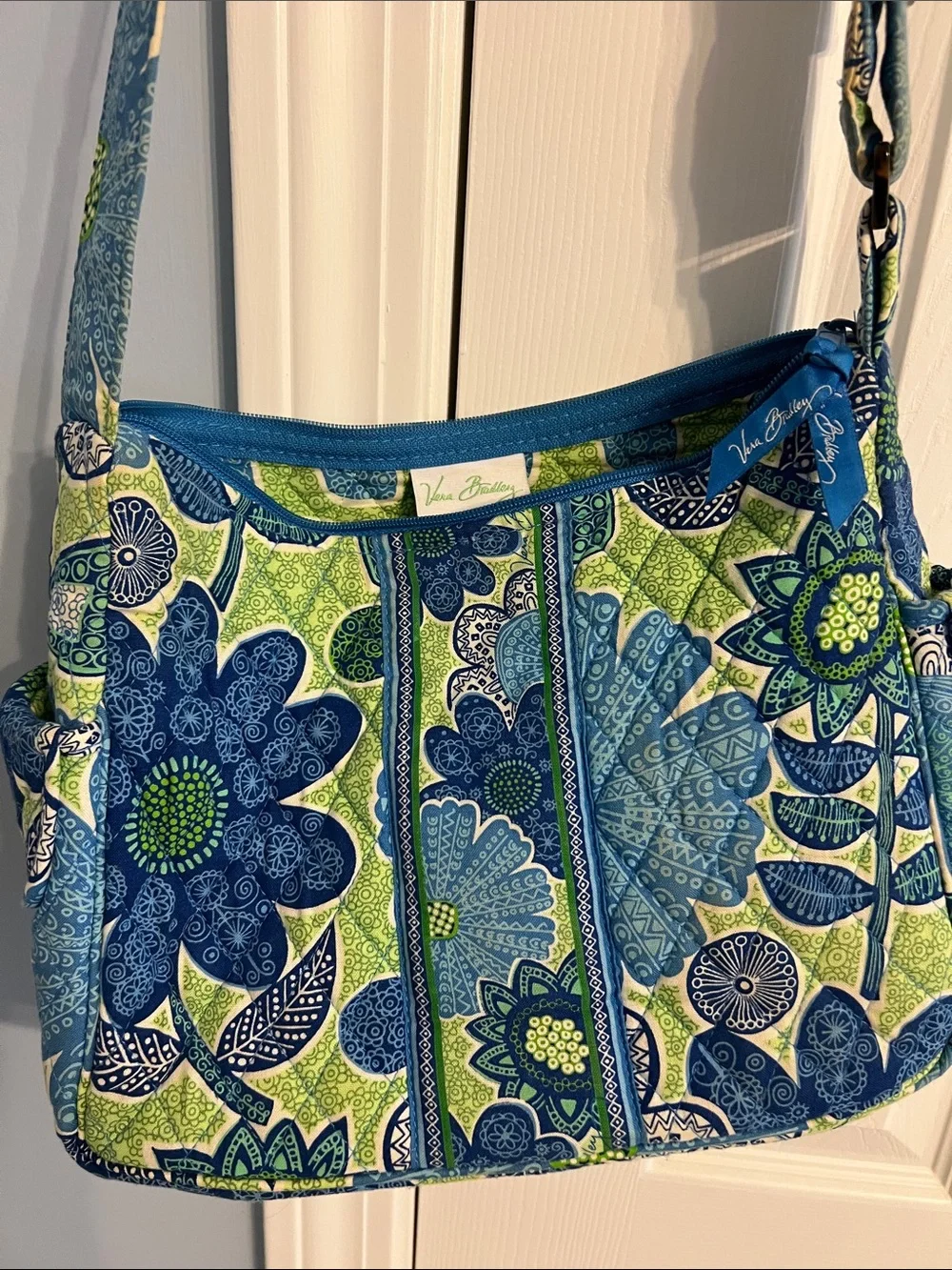 Vera Bradley Blue and Green Floral Quilted Shoulder Bag